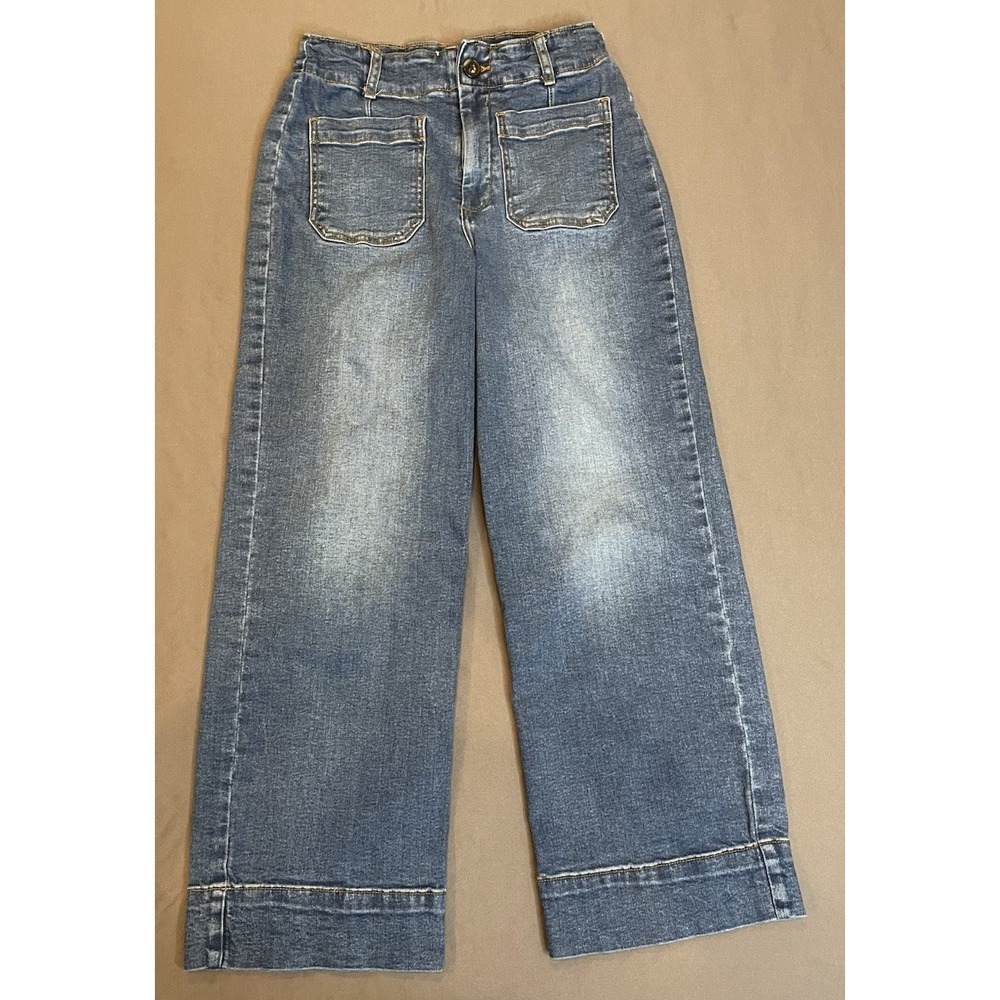 Bagatelle Wide Leg High Rise Cropped Jeans Womens 27 Medium Wash Patch Pockets